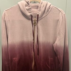 Calvin Klein Ombre Velour Jacket Size L Full Zip Hooded Pink Burgundy New
